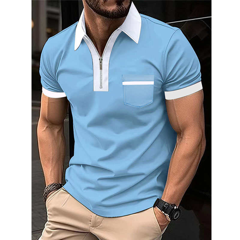 Men's Polo Shirt Zipper Button Lapel Top